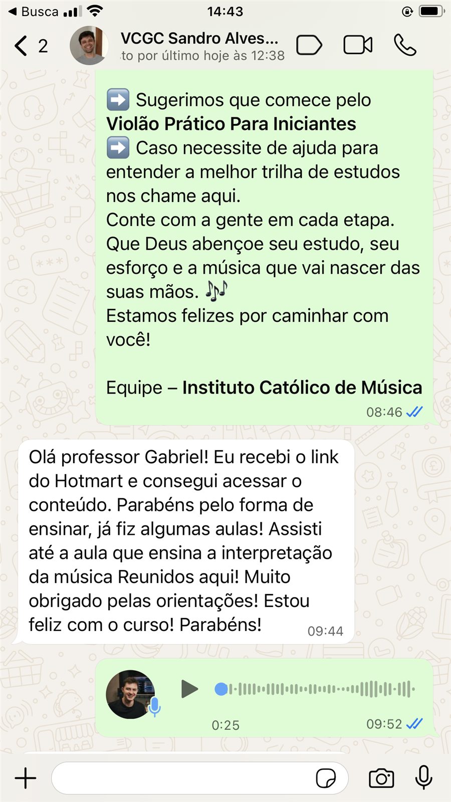 Depoimento de Sandro sobre sua experiência com o curso